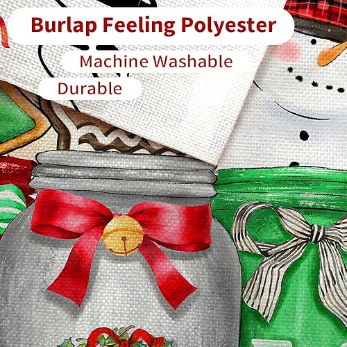 Miniatura 5 de CROWNED BEAUTY Bandera de Navidad para casa de 28 x 40 pulgadas, arpillera grande de doble cara para frascos de masón de bienvenida al aire libre,