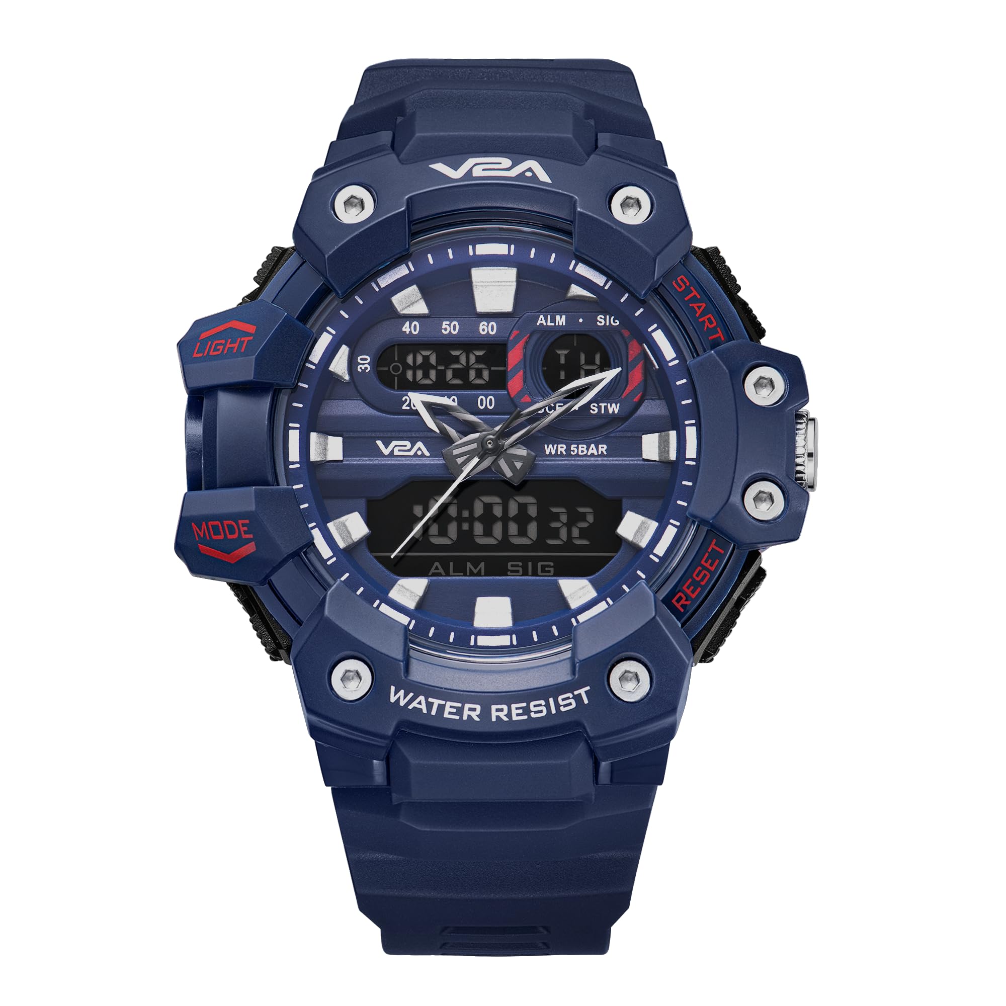 V2A Resin Analog Digital Men Watch 5Atm Waterproof Multifunctional Sports Watch For Men Sports Watch For Men (Blue), Black Dial, Black Band (B0CPVNL8PK) Amazon Price History, Amazon Price Tracker
