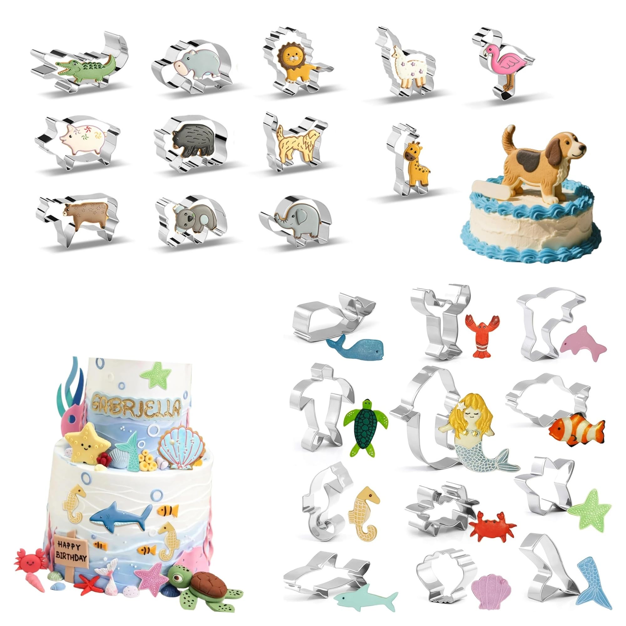 Juego de cortadores de galletas, 12 Uds., criatura marina oceánica, sirena, vida marina, moldes de acero inoxidable de calidad alimentaria for niños, DIY, galletas, fondant, Baki