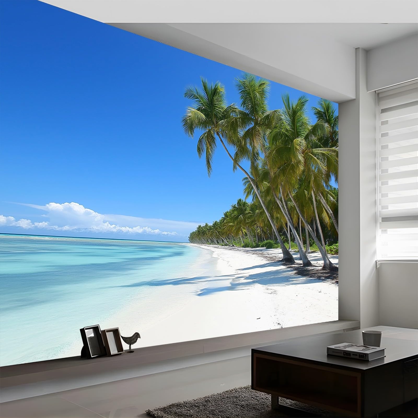 Wall Murals Wallpaper Nature Tropical Beach Theme Print Interior Decor 200 x 140 cm Poster Wallpaper Mural for Bathroom Restaurant Hall Living Room Hallway Blue 3D Photo Wallpaper