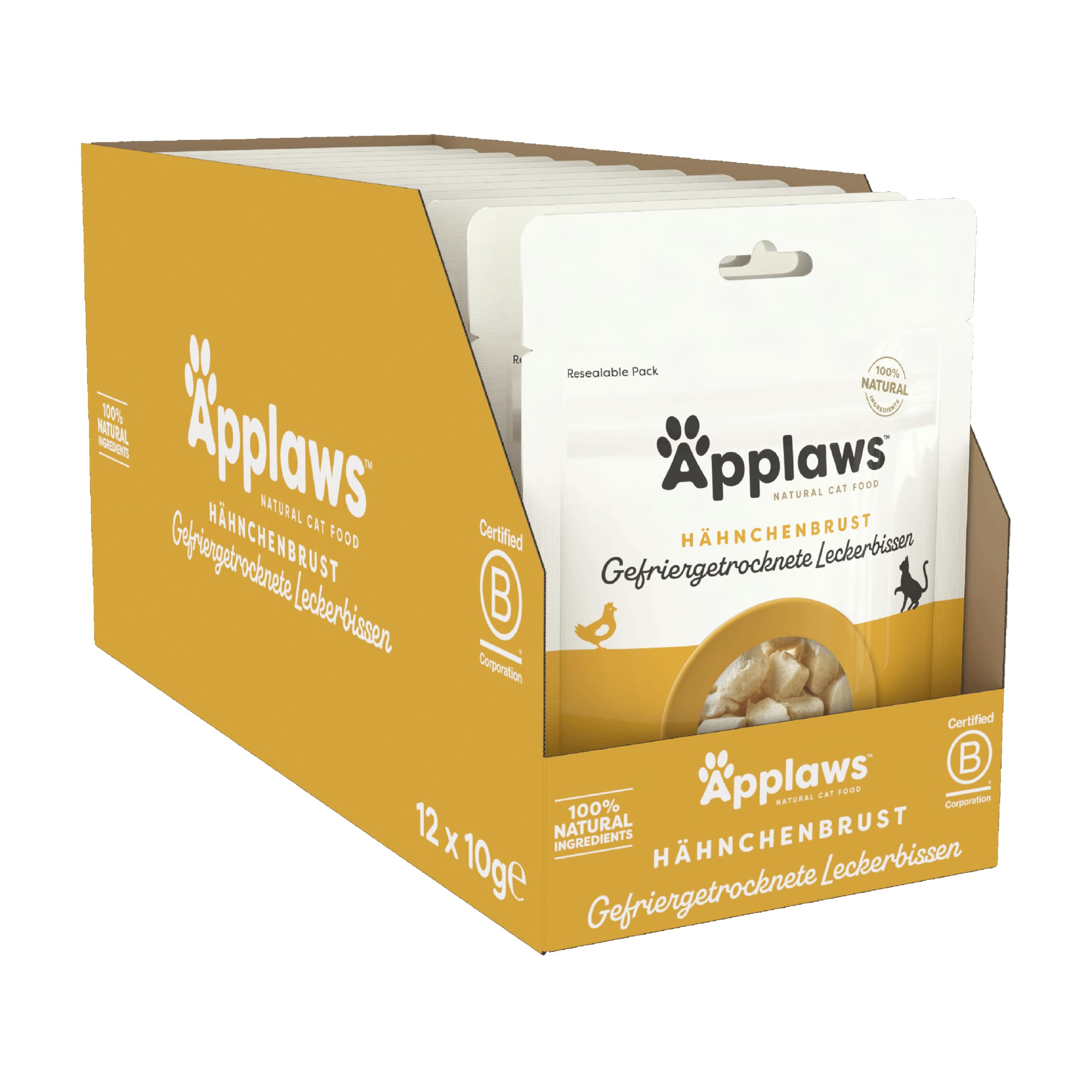 Applaws natürliche Katzensnacks, gefriergetrocknete Hühnerbrust - Packung mit 12 x 10g Beuteln