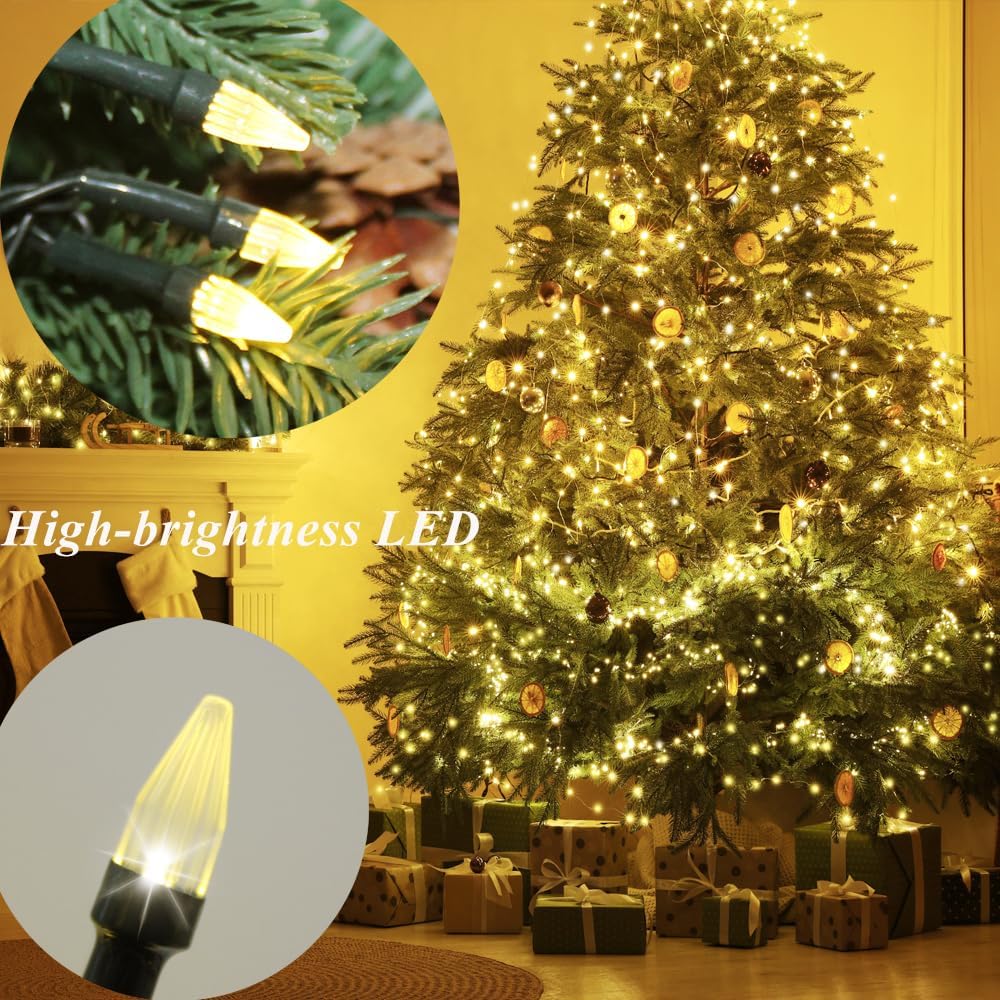 Solhice 200ft Christmas String Lights Outside with Remote, 600 LED Waterproof Twinkle Lights, Plug in Fairy Light for Outdoor Indoor Garden Decor, Warm White, Dark Green Wire