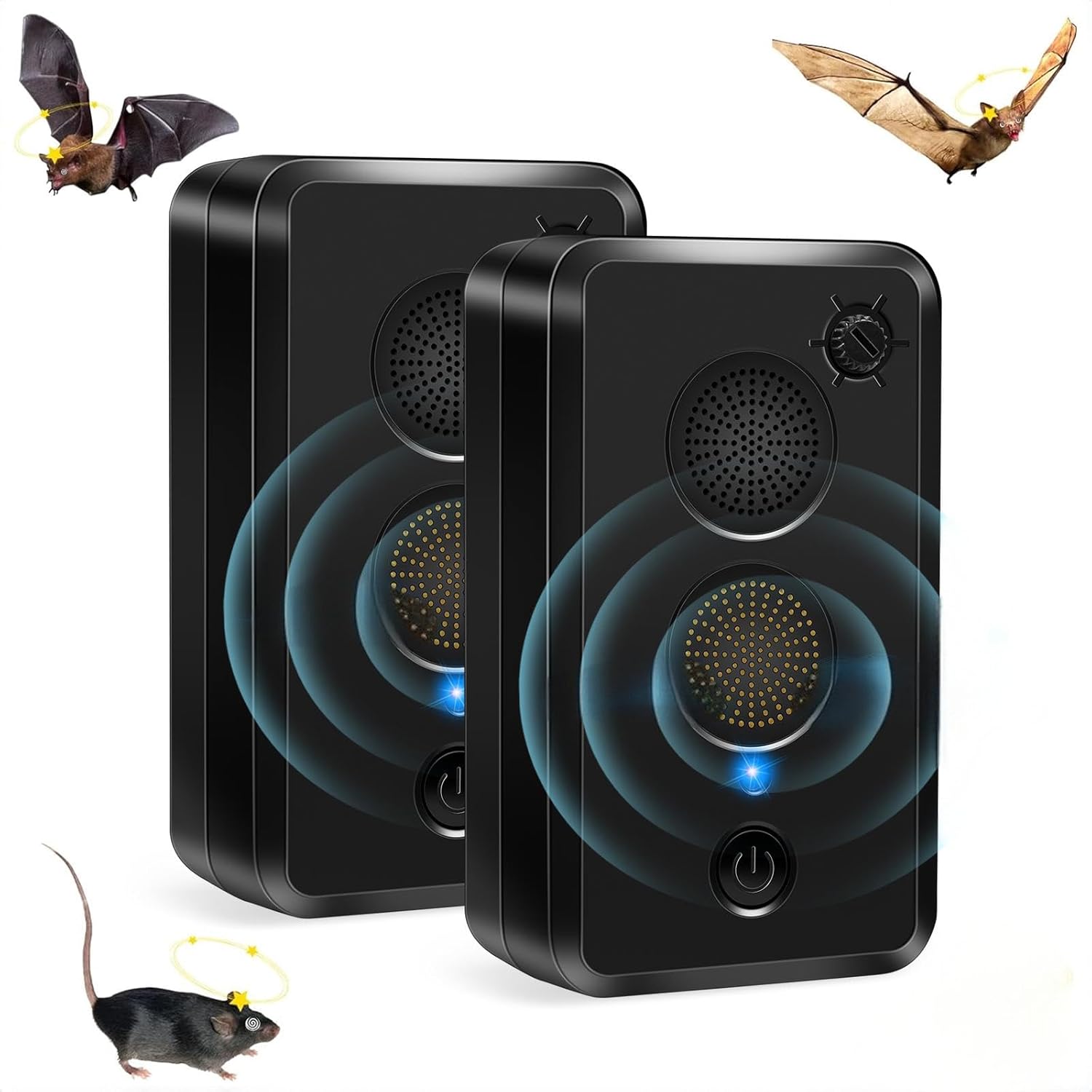 2 Pack Ultrasonic Bat Repellent for Attic Garage Adjustable Frequency Indoor and Bat Fortress Mini Repeller USB Rechargeable,Suitable for Bats Repellent for Attic for Home, Garage, Warehouse