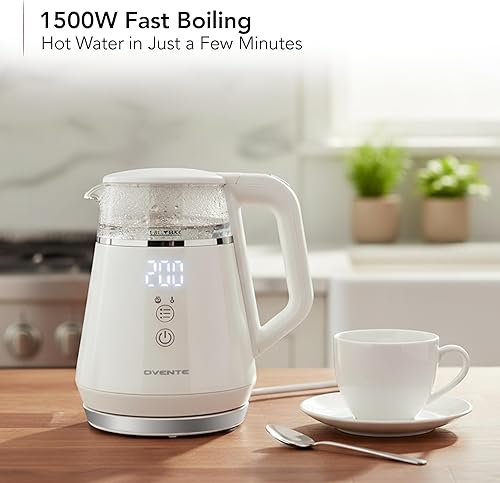 Miniatura 2 de OVENTE Hervidor eléctrico pequeño de 1 L con 5 preajustes de temperatura, pantalla digital, 5 horas de mantenimiento del calor, apagado automático,