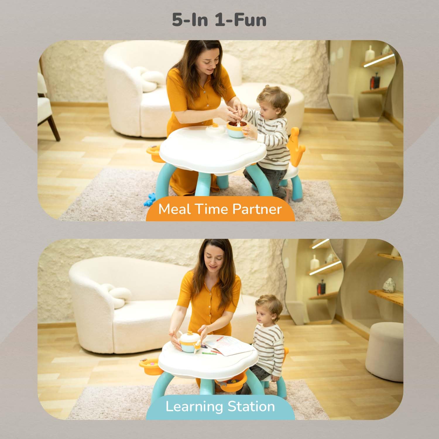 R for Rabbit Little Genius Regal Kids Study Table Set with Chair, 5 in 1 Multifunctional Desk Set for 3-7 Years Kids, Upto 45kgs Weight Capacity (Lake Blue Multi) 1