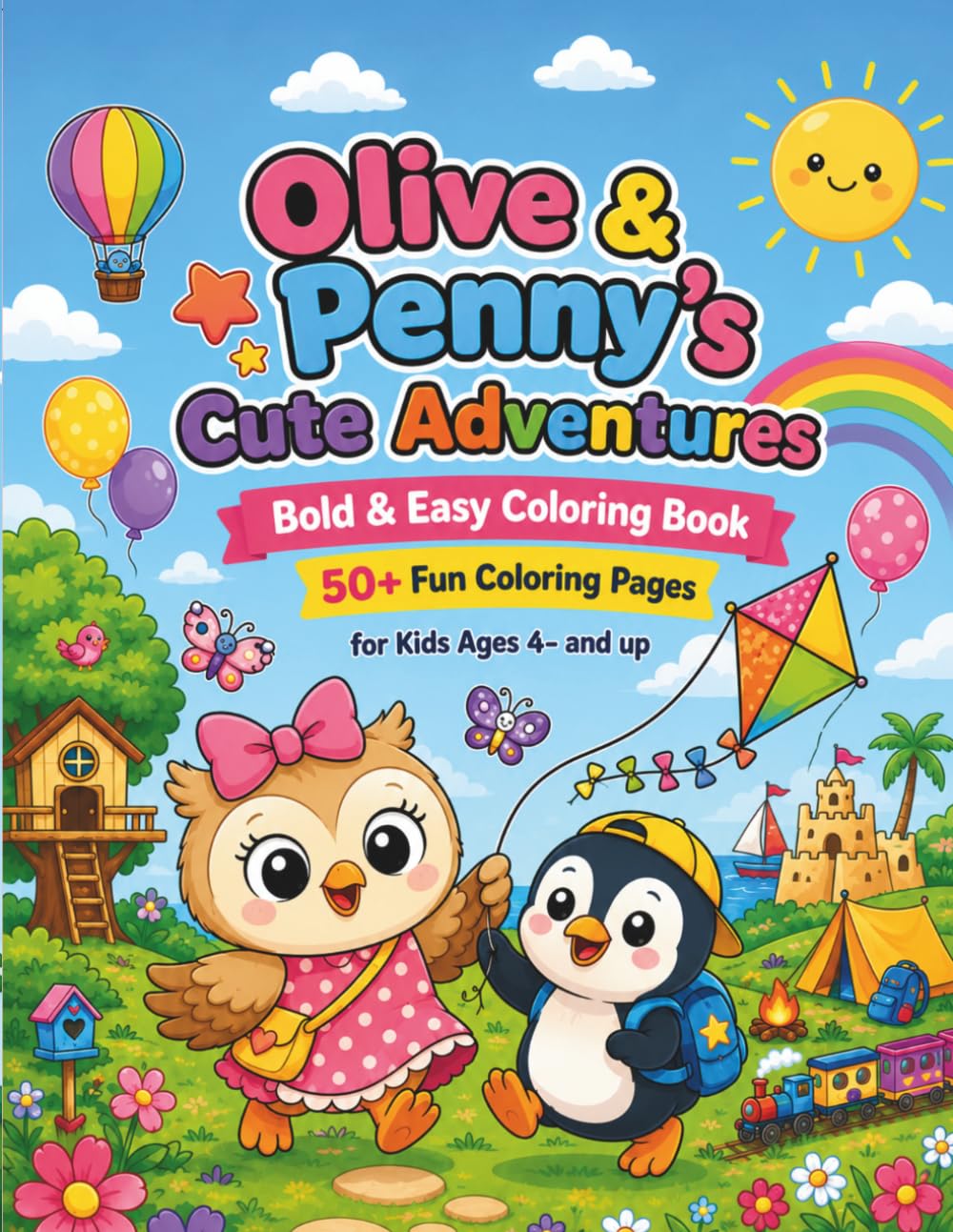 Olive & Penny's Cute Adventures: A Heartwarming Coloring Book Celebrating True Friendship: Easy & Bold Coloring Pages for Kids Ages 4-8, Featuring Adorable Owl and Penguin Adventures