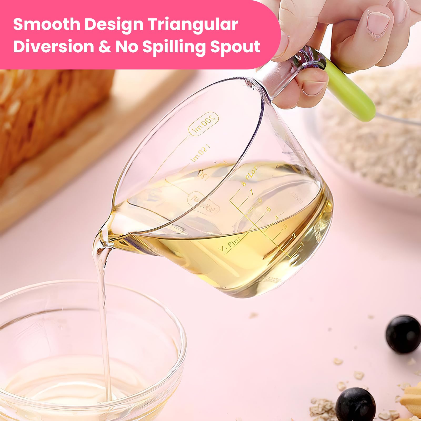 3PCS BPA-Free Plastic Measuring Jugs for Kitchen & Baking, Set including Handle, 200ML/400ML/900ML, Multicolour - Image 4