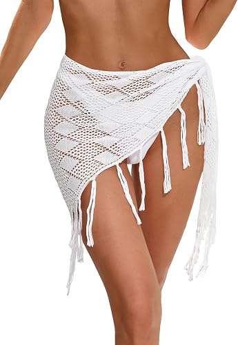 BreathSunny Womens Crochet Swimsuit Coverup Wrap Sarong Summer 2026 Waist Tie Tassel Beach Bathing Suit Cover Up Mini Skirt