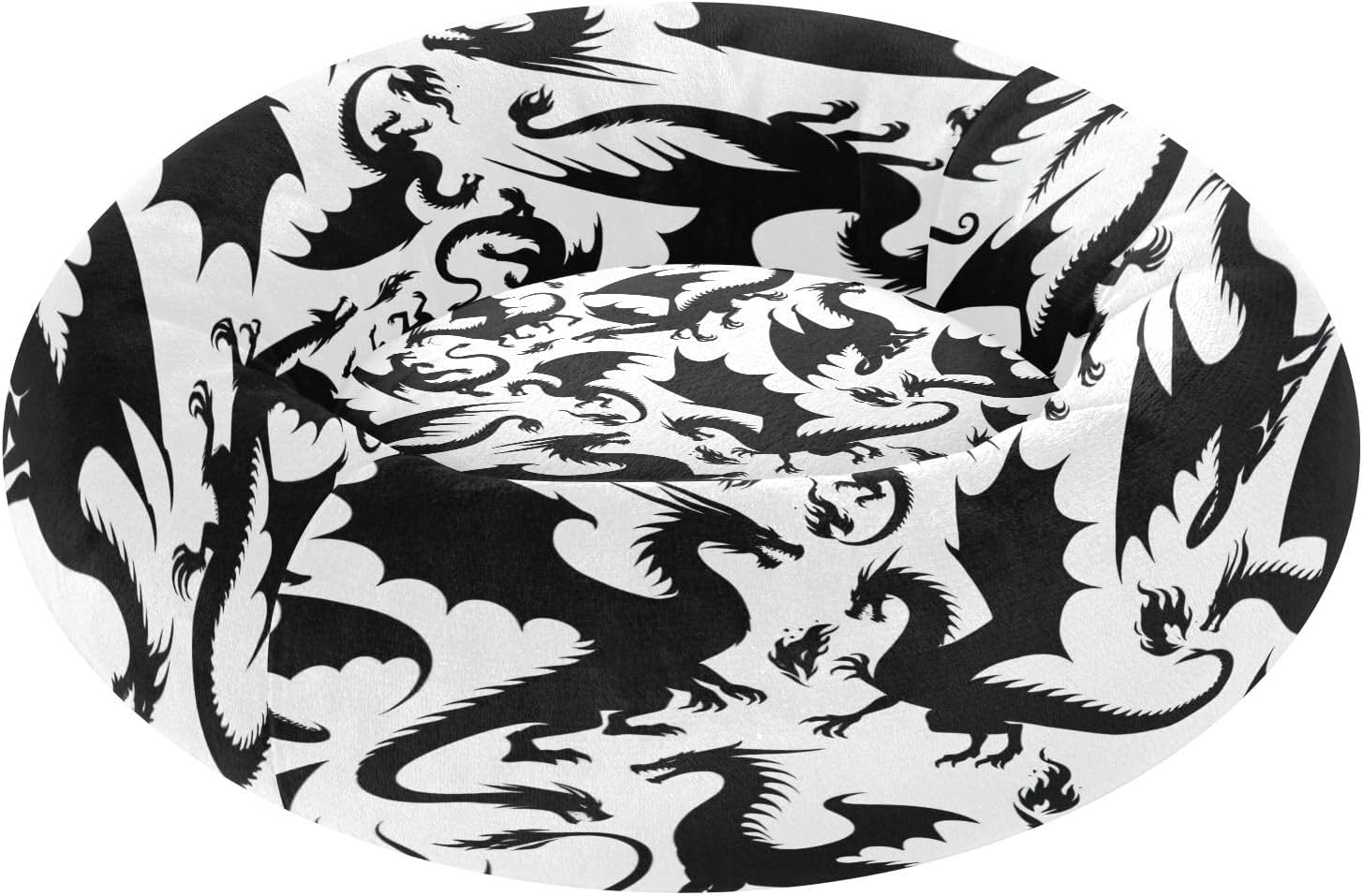 Dog Bed Ultra Soft Fluffy Comfortable Cat Bed, Silhouette Dragon Washable Dog Beds Anti-Slip Round Pet Beds for Medium Dogs