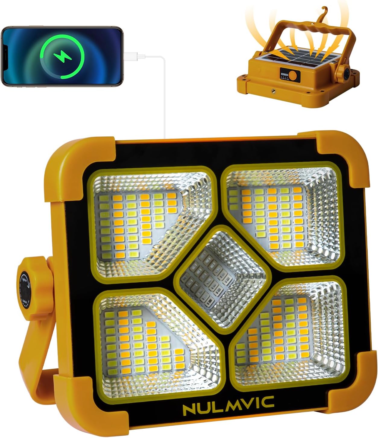 LED Work Light Rechargeable, Solar Powered Waterproof Work Light with Stand, 4 Lighting Modes