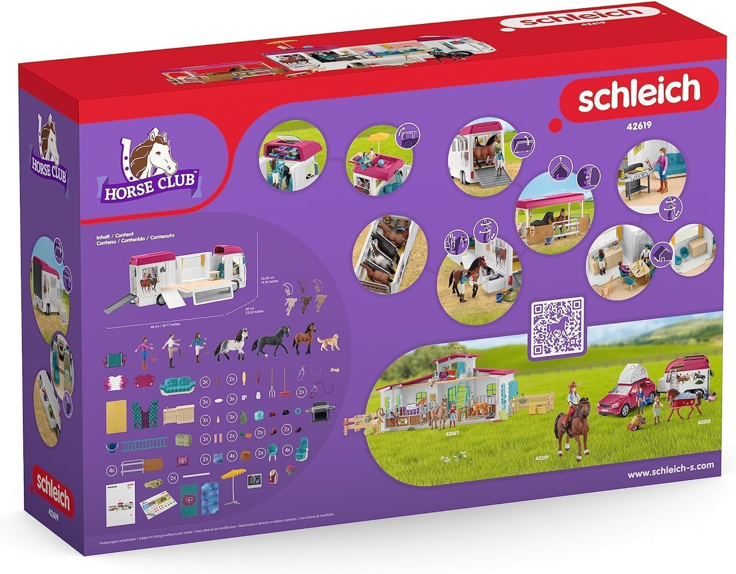Schleich Horse Club | Pferdetransporter 42619 | ab 5 Jahren | 227 Teile | Pferde Spielzeug mit Wohnmobil, Transporter, Pferdebox, 3 Pferden, 3 Figuren & Pool mit echtem Wasser | Geschenk für Kinder