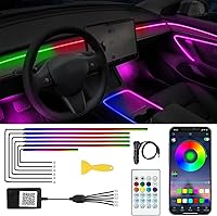 TEKSHINNY Acrylic Interior Car LED Lights Kit - 6-in-1 Dreamcolor Fiber Optic Strips, App/Remote Control, 16M Colors, Music Sync & DIY Modes