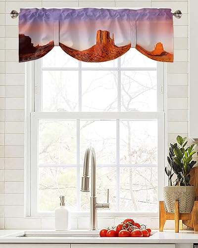 Miniatura 4 de Tie Up Valances for Windows, Desert Dreamy Sunset Sundown Sky Natural Sand Building Landscape Adjustable Rod Pocket Short Curtain Windows Treatment
