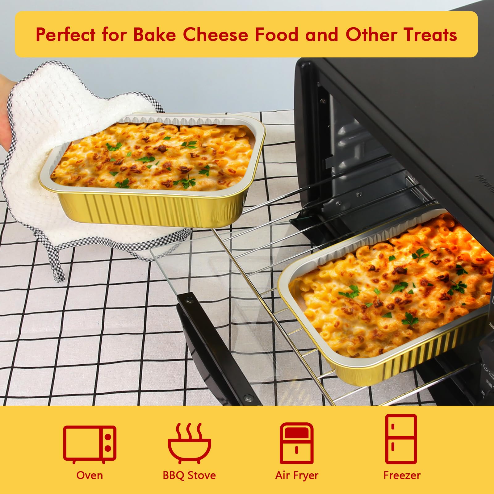 LNYZQUS Paquete de 50 moldes pequeños de aluminio de 1.5 libras con tapas, 7 x 5 pulgadas, recipientes individuales para hornear sobras, recipientes de aluminio de 24 onzas para llevar, recipientes