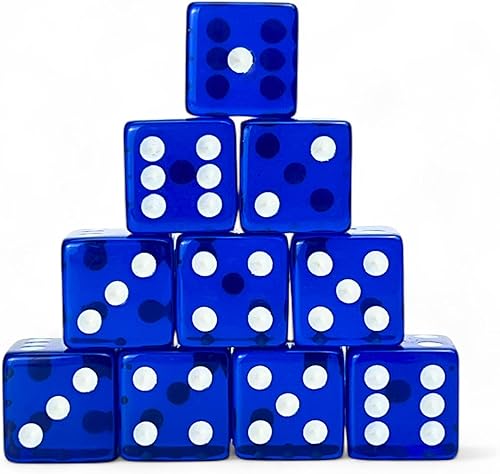 Miniatura 36 de Luck Lab Paquete de 10 dados de 0.748 in – Dados acrílicos y translúcidos D6, cuadrados con borde redondeado para casino, dados, RPG MTG DND