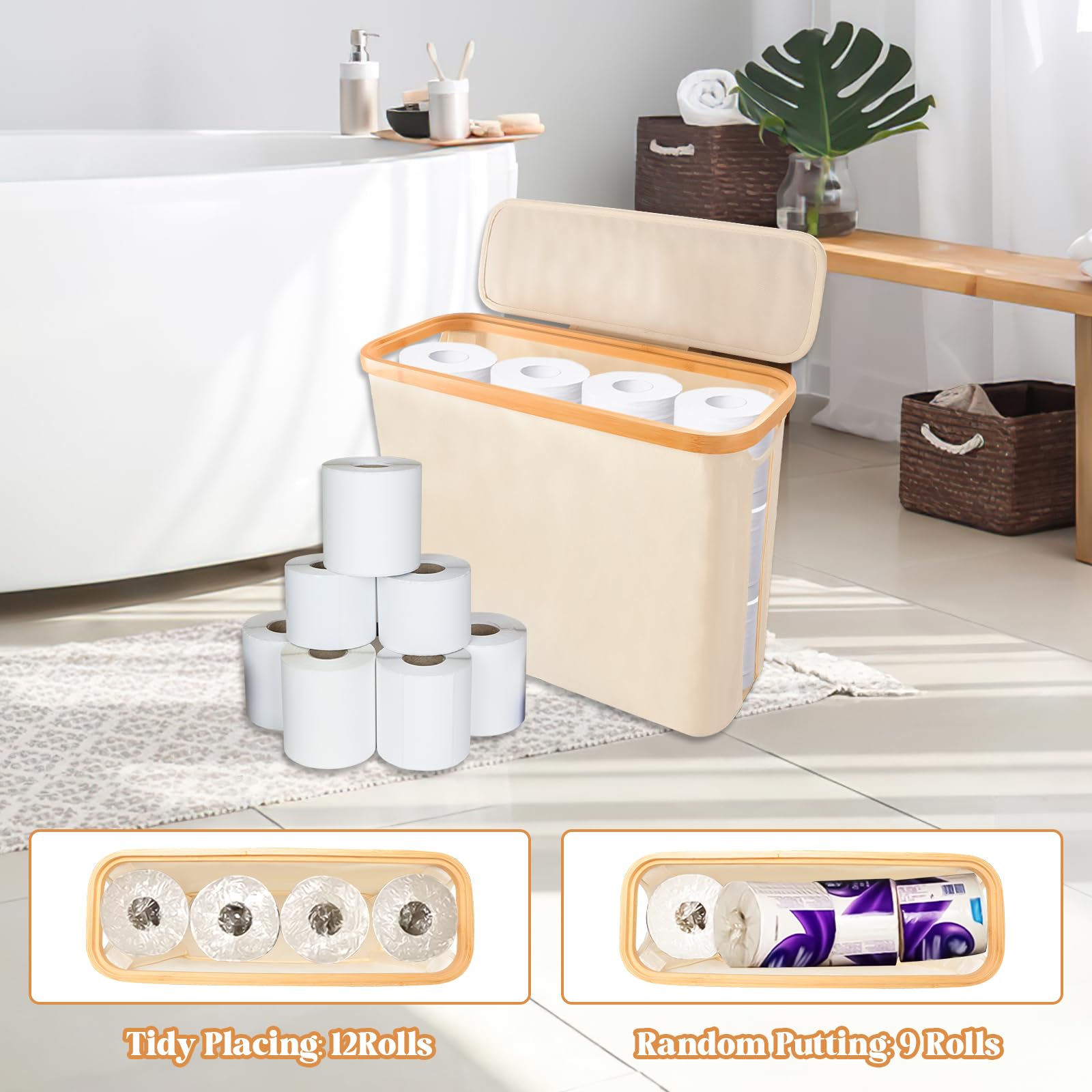 Qivine Toilettenpapier Aufbewahrungskorb Aus Bambus – Faltbar, Für 9–12 Rollen, Mit Deckel