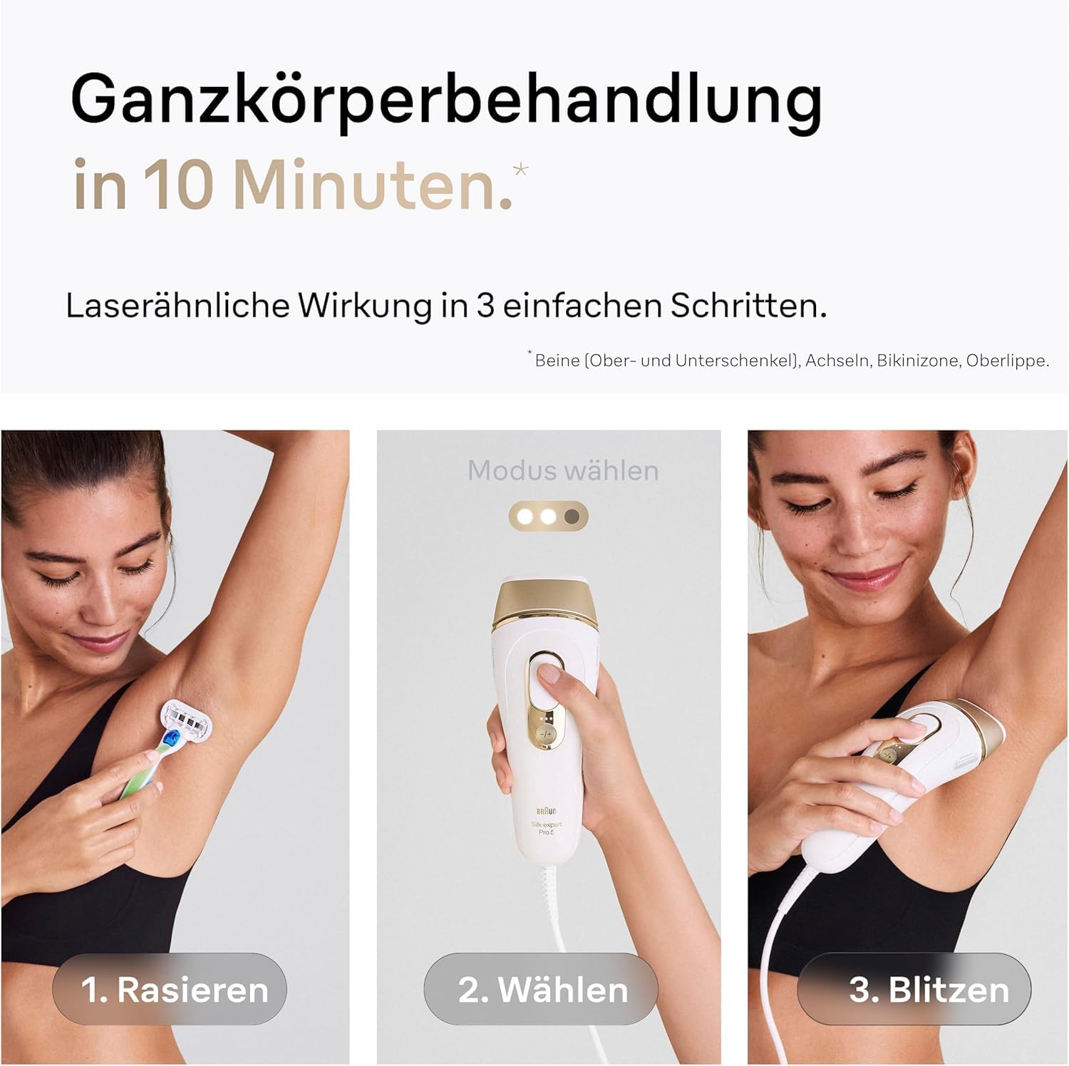 Braun IPL Silk Expert Pro 5 Haarentfernung Gerät PL5157 Weiß/Gold inkl. Etui, 2 Venus Rasierer, 2 Aufsätze