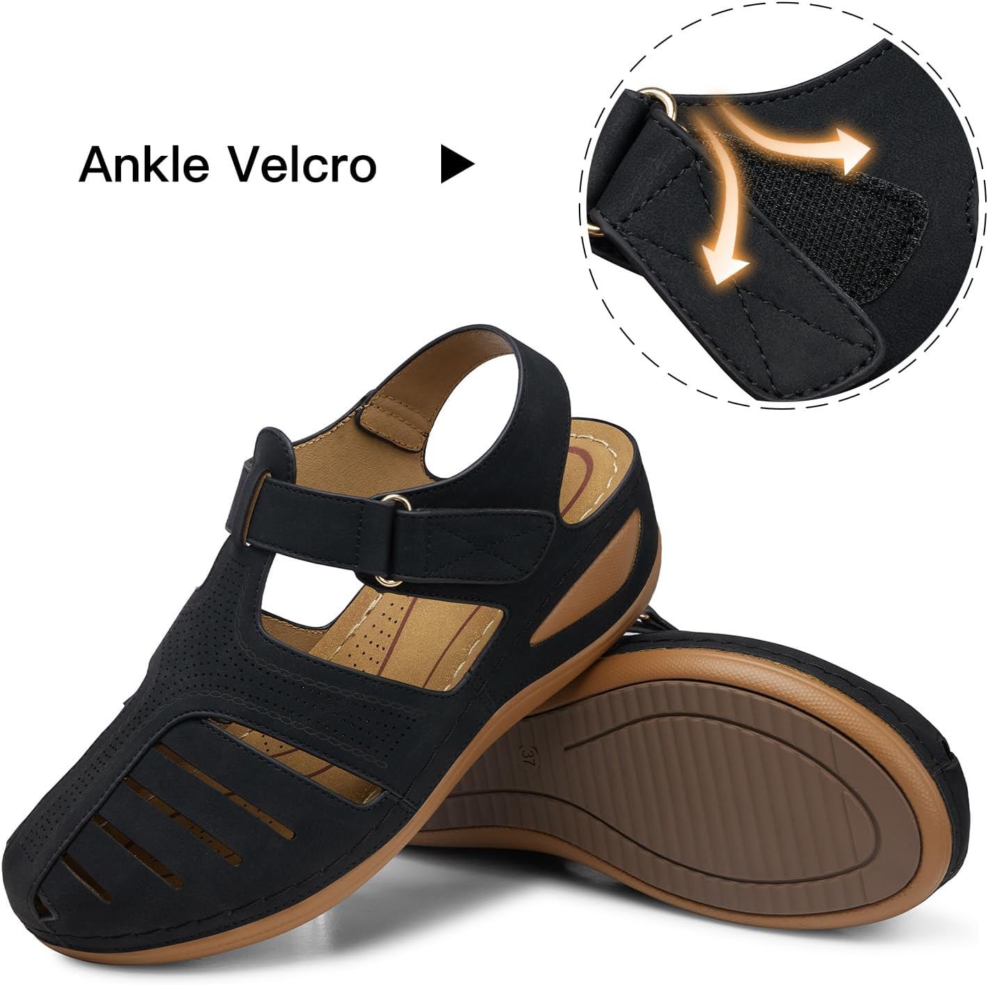 SHIBEVER Women's Wedge Sandals Summer: Closed Toe Sandals for Women Platform Dressy Wedge Size 5-11 - Image 4