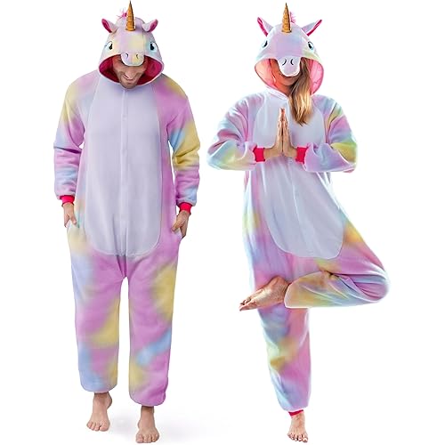 Spooktacular Creations Halloween Unicorn Costume, Unisex Adult Unicorn Pajama Jumpsuit for Halloween Cosplay Themed Parties