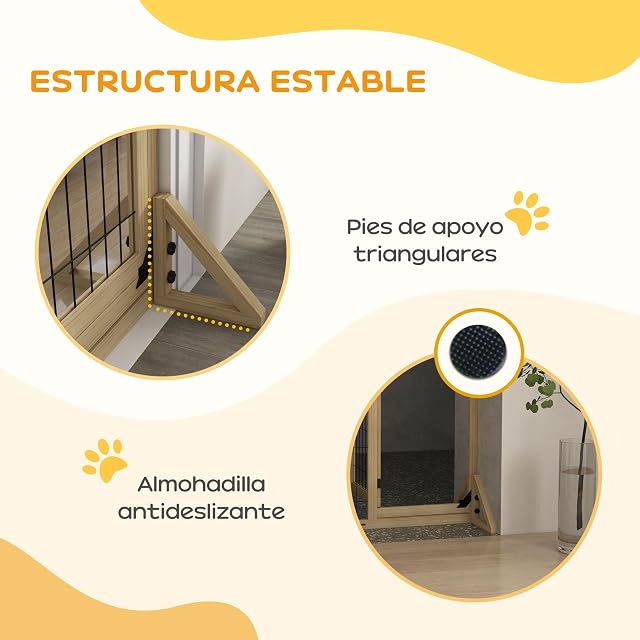 Foto 5 de 8 de PawHut Barrera para Perros de Madera Extensible 112-159x70 cm Natural