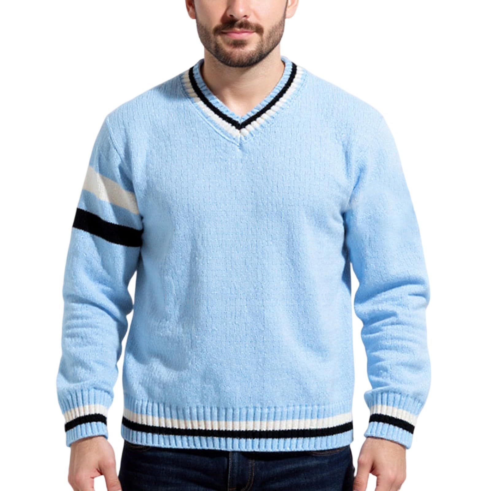 Sweatshirt ohne Kapuze Herrenpullover V Ausschnitt Grobstrickpullover Langarm Winterpullover Warm Strickpulli Sport Pulli