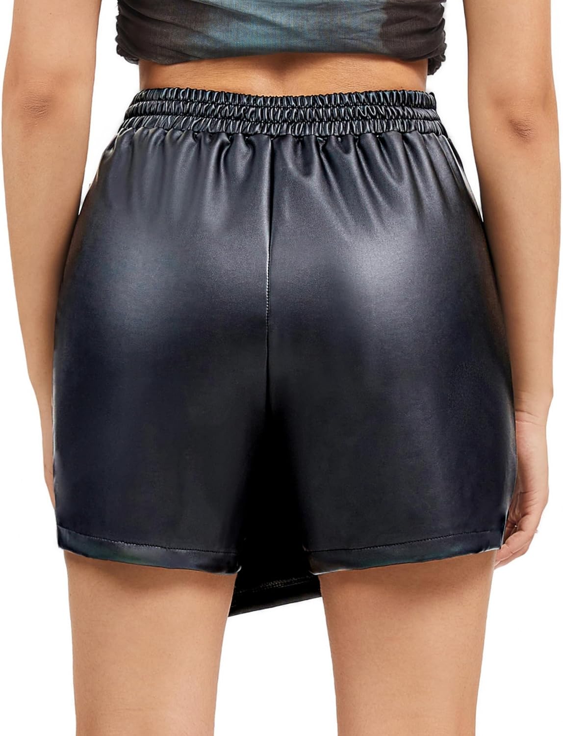 Zebaexf Women Black Leather Shorts Legging High Waist Faux Leg Stretchy Short Bodycon PU Leather Skort - Image 4