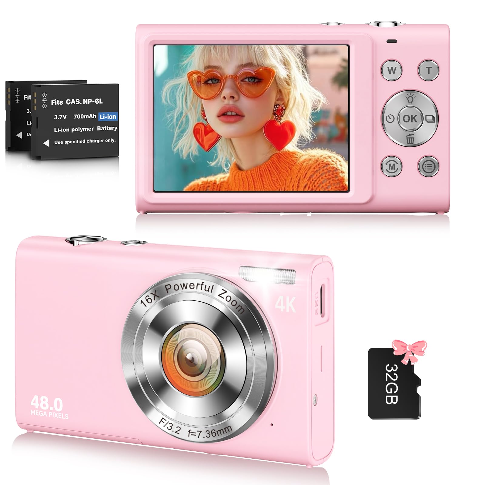 Digital Camera 4K Vlogging Camera for YouTube Autofocus Cameras for Photography with 16X Digital Zoom 48MP Compact Point