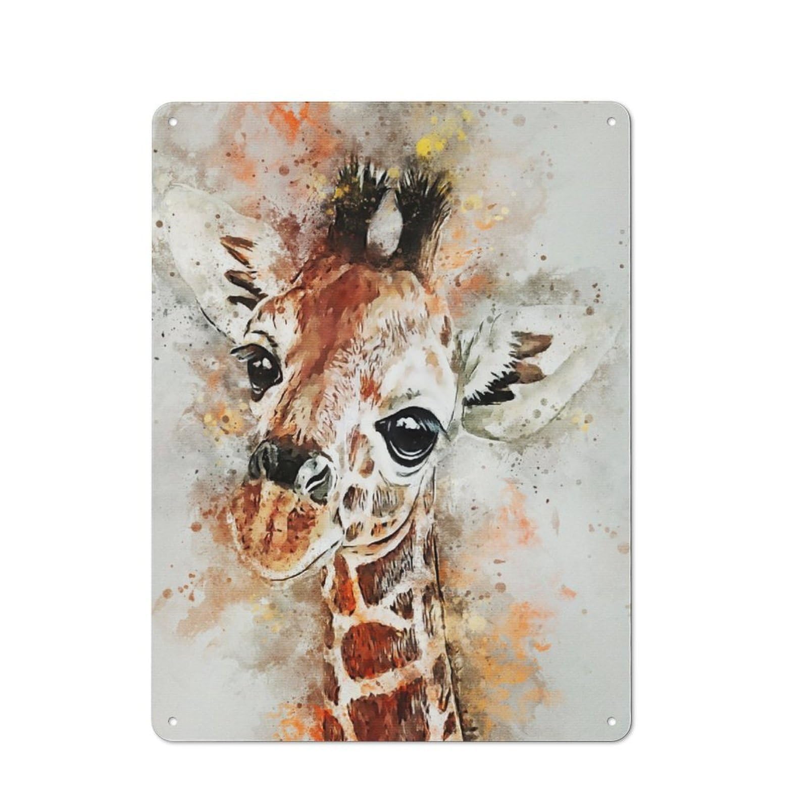 Junmoney Giraffe Watercolor Rustic Tin Wall Plaque 40X30cm For Home Office Or Studio, For Garage, Workshop And Man Cave Decoration