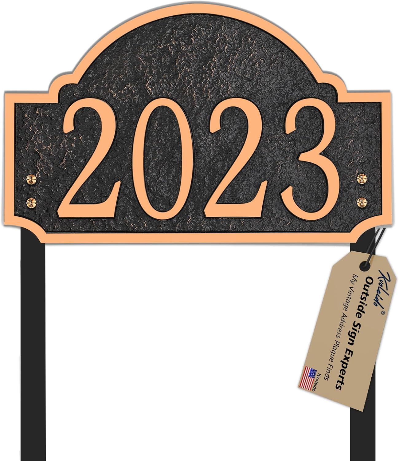 Personalized Address Sign LAWN MOUNTED - Custom House Number Sign Plaque,Address Plaque,House Numbers for Lawn Outside,Yard,Ground,Garden,Drive Way Free Standing with Stakes Metal (Golden)