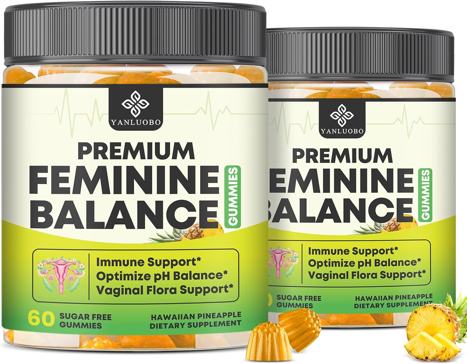 Feminine Balance Probiotic Gummies - Women's Vaginal Health Support | PH Balance & Odor, Flora, Immune Support | Probiotics for Women, Vegan Pineapple Flavor, 120 Count