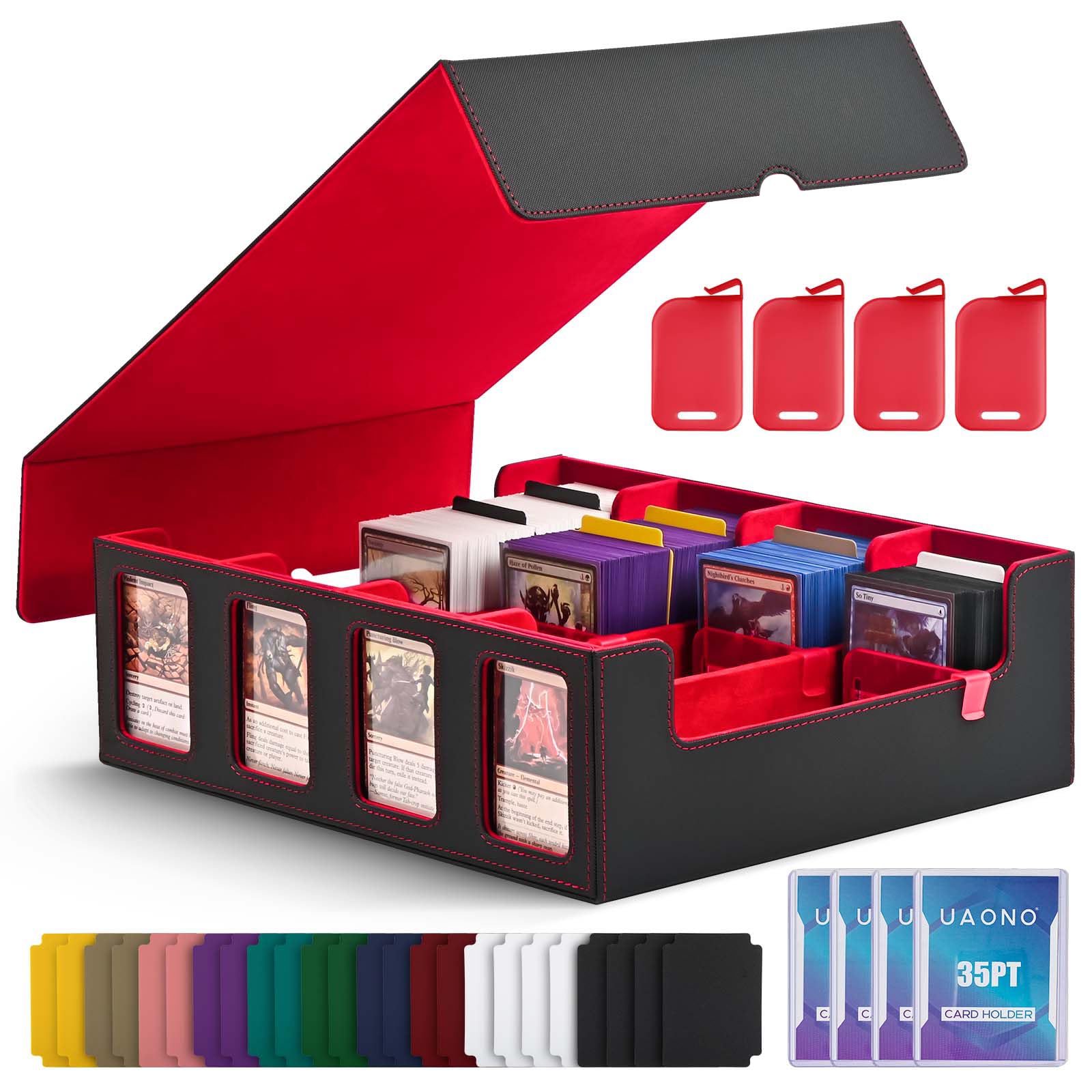 Caja de almacenamiento de cartas coleccionables UAONO para exhibición Commander, caja de cubierta MTG de 2400+ con 4 cargador superior, estuche para cartas TCG que se adapta a cartas Magic PTCG