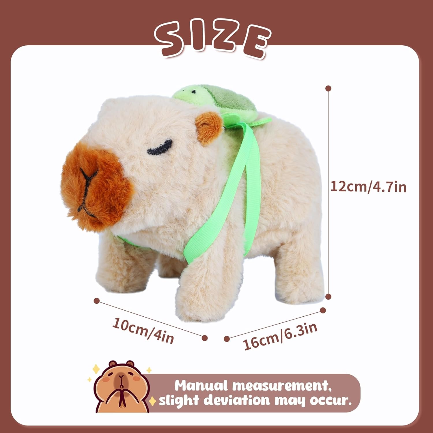 Electronic Walking Capybara, Interactive Stuffed Animal Capybara Plush Toys with Removable Turtle Backpack, Little Cute Capibara Stuffed Animals Toy with Sounds Birthday Gifts for Girls Boys, Yellow