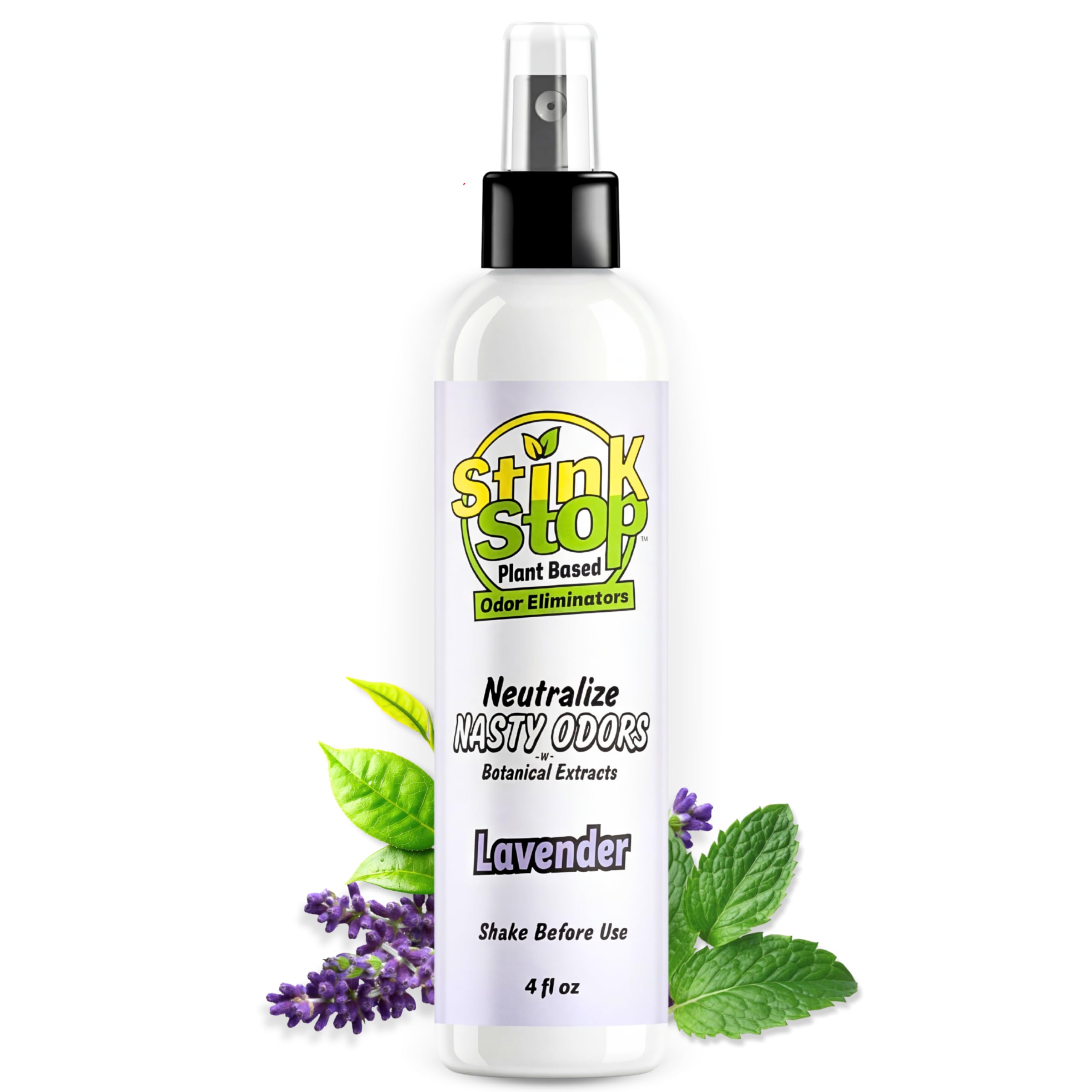 Plant Based Odor Eliminators: Neutralizing Spray - Refresh Stubborn Stinky Odors w/Botanical Extracts Area Deodorizer, Post Poop Spray &amp; Car Interior Funk Freshener (4 fl oz, Lavender)
