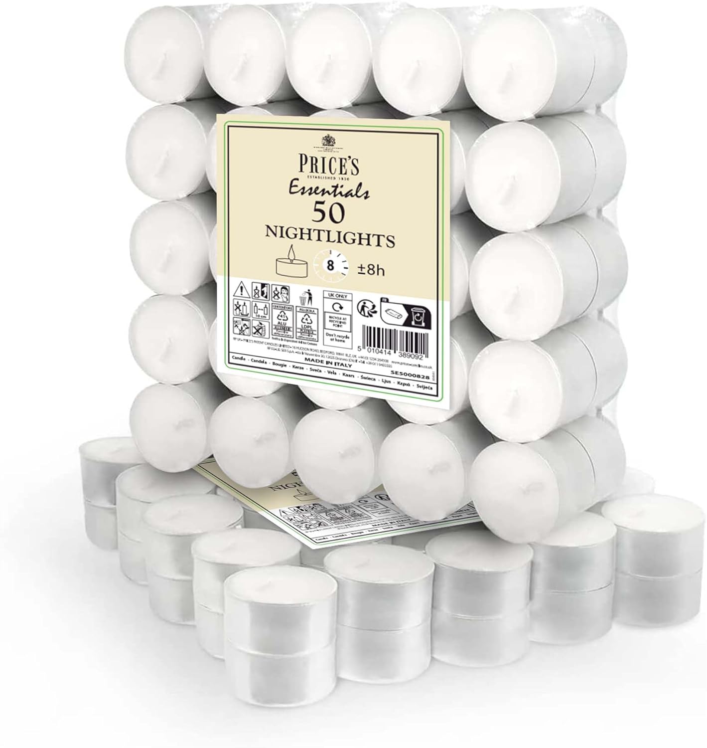 Price's Candles 50 Pack 8 Hour Tea Lights | Clean Vegan & Kosher Friendly Long Burning Tea Lights Great for Everday Use | Unscented Tealights Great for Everday Use