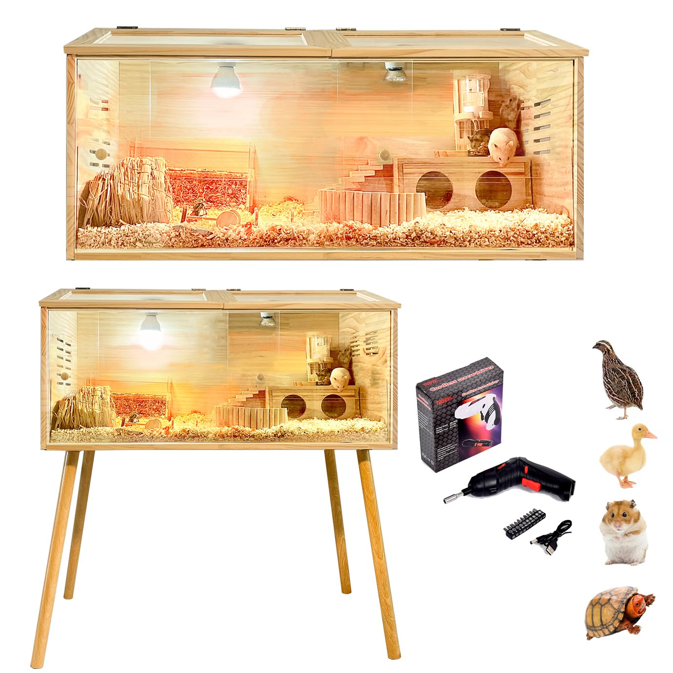 Brooder Box for Chicks,with Sliding Door,Table Legs,2 Types of Thermometer with Heat Lamp Set Suitable for Chicks/Duck/Parrot/Hamster (40"×15.7"×15.7")