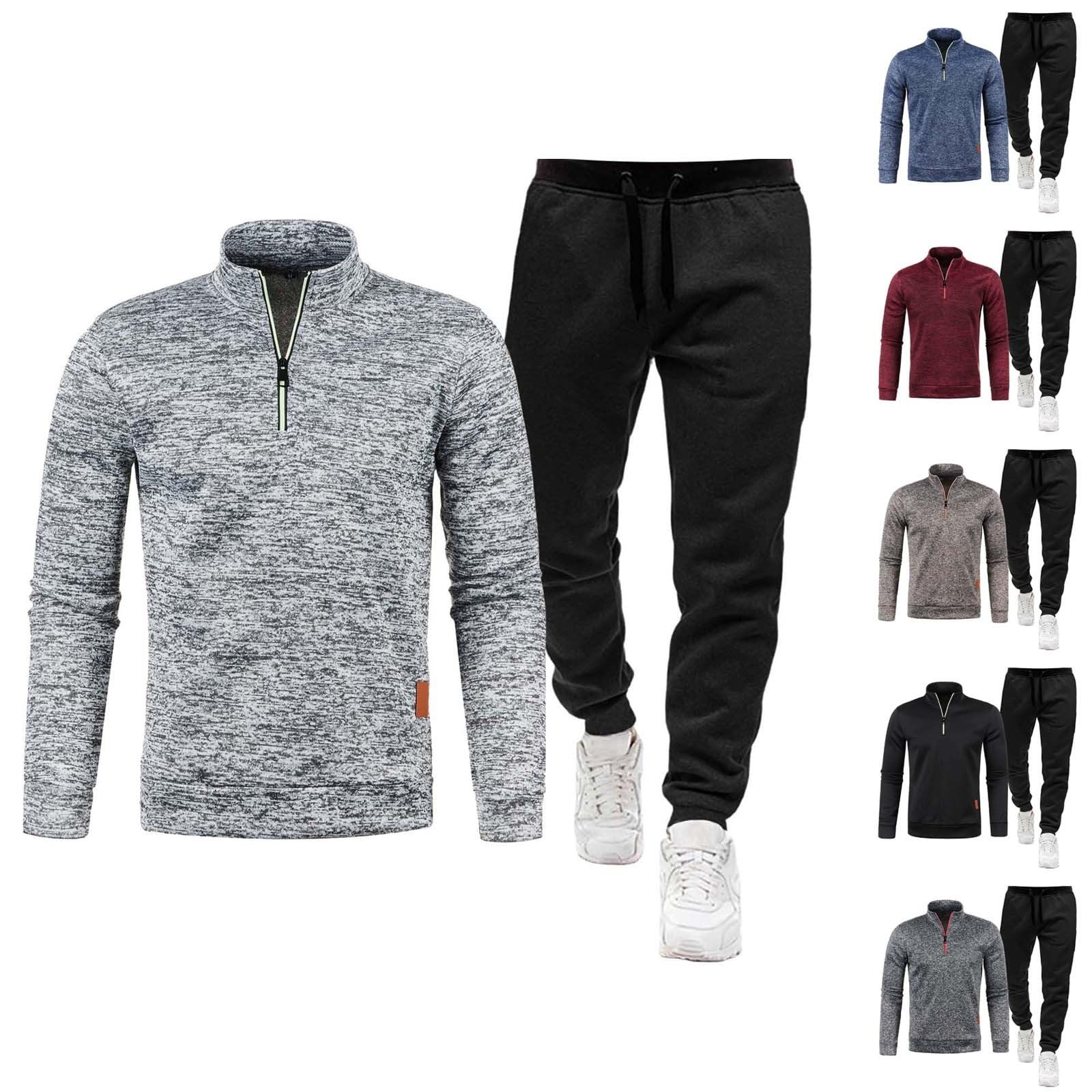 Generisch Tuta sportiva da uomo, casual, a maniche lunghe, da jogging, 2 pezzi, 1/4 zip, maglioni e pantaloni da uomo, set da tuta sportiva, set da jogging, palestra, corsa, pantaloni fitness