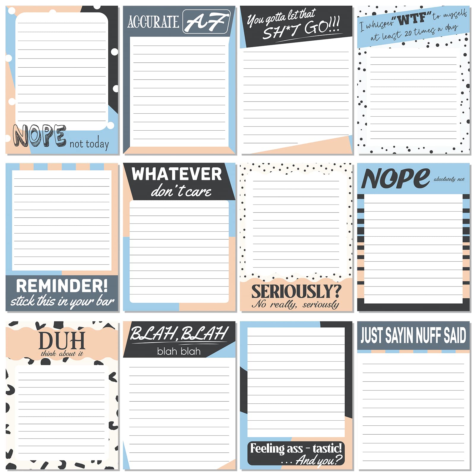 Funny Notepads with Sayings Sticky Funny Office Supplies to Do List Sarcastic Work Notepad Assorted Notepad for Workers, 12 Designs, 3 x 3.93 Inch(Retro Style)