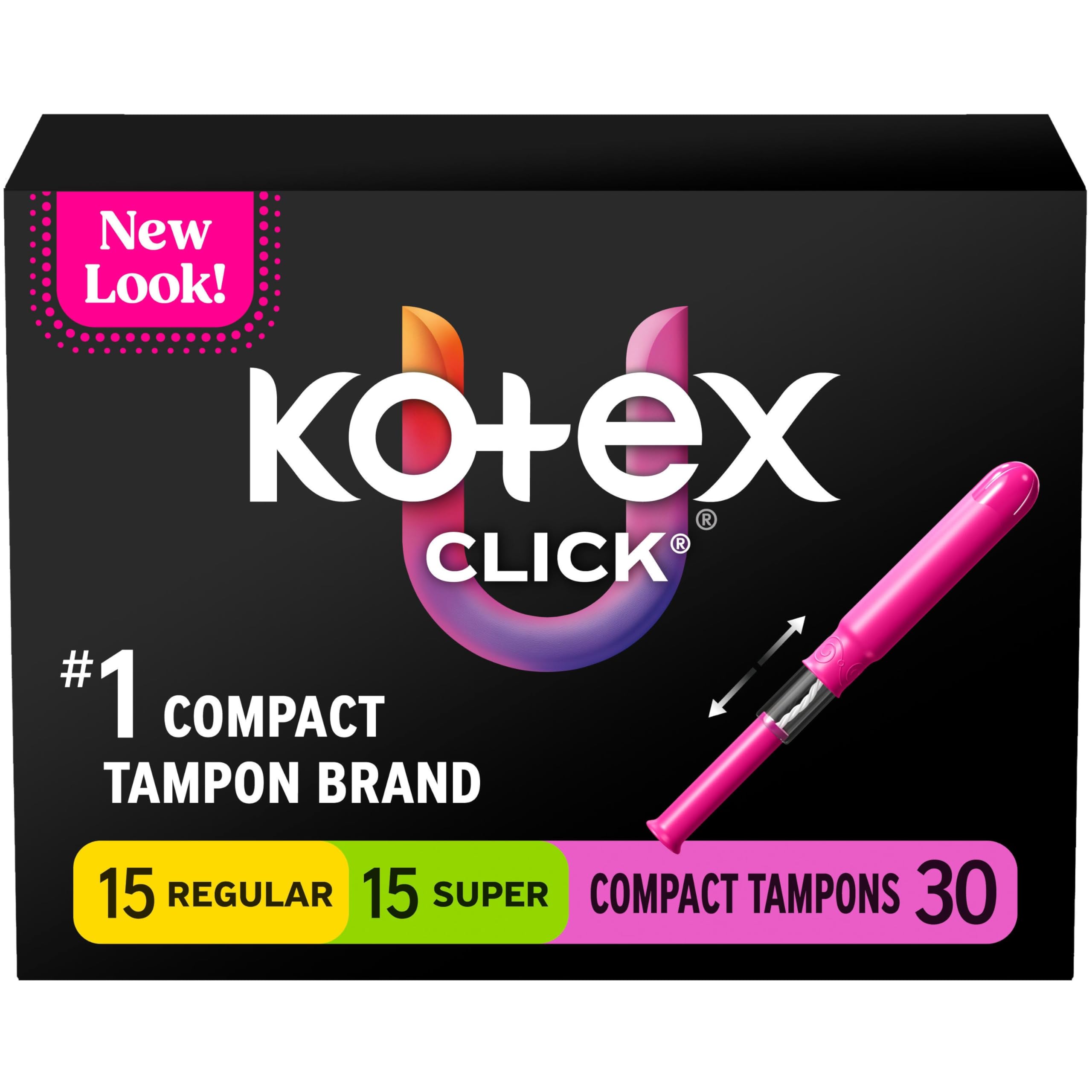 Click Compact Tampons, Multipack, Regular/Super, Unscented, 180 Count (6 Packs of 30) (Packaging May Vary)