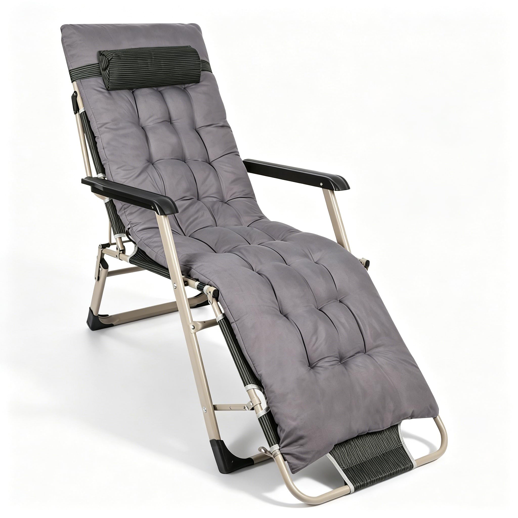 Lot de 1 Chaise Longue Pliante avec Coussin Gris, 178 x 52 cm