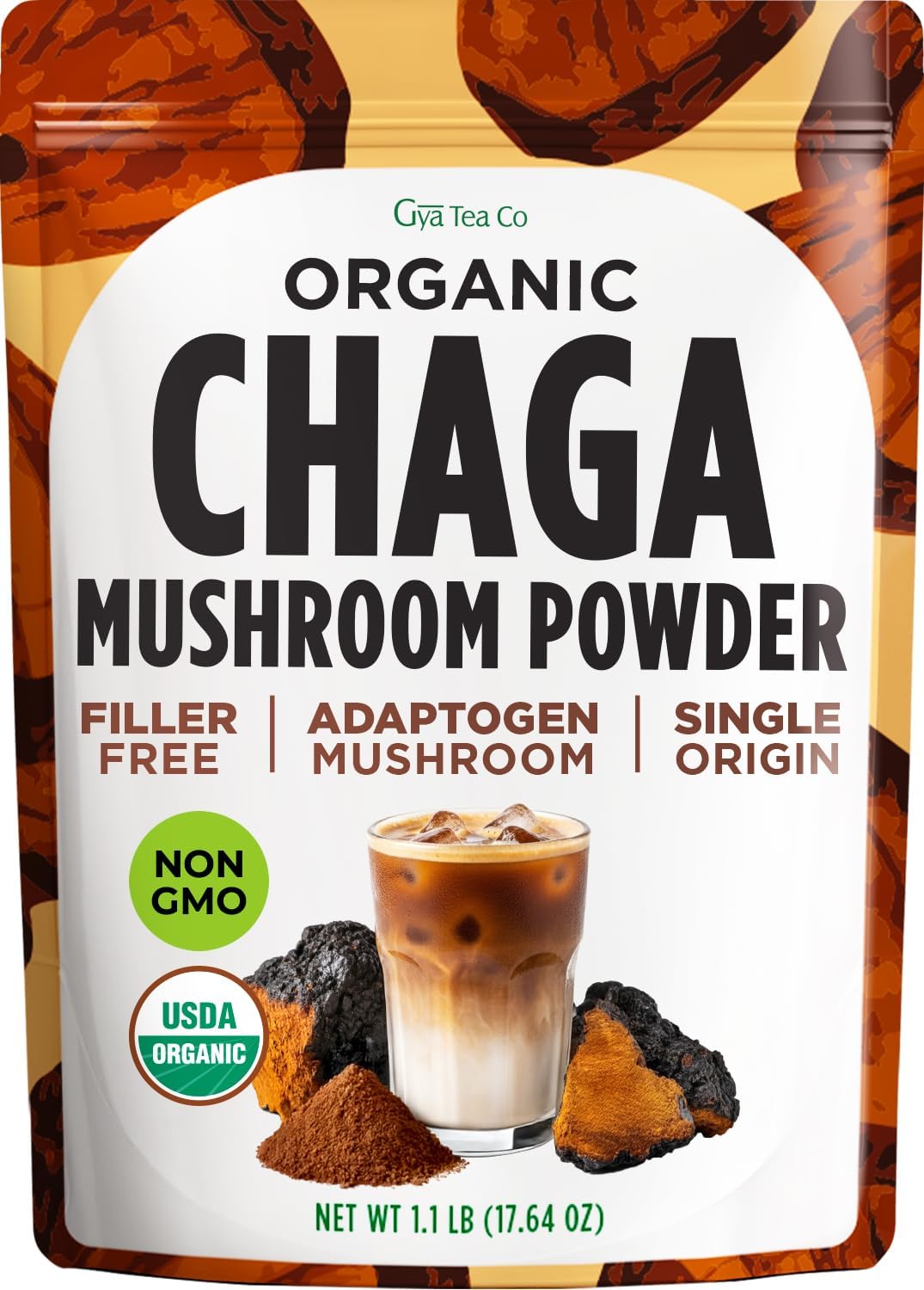 Organic Chaga Mushroom Powder [1.1 Lb Bulk Size] - Supports Immune & Antioxidant Defense - Great for Tea, Coffee & Smoothies - Wild Harvested, Non-GMO & Vegan Friendly