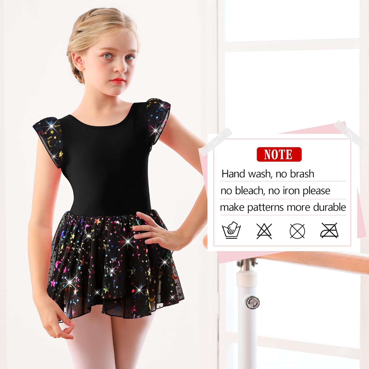 DANSHOW Ballet Leotards for Girls Dance Skirted Leotard Kids Ballet Tutu Dress Toddler Shiny Ruffle Sleeve Dancewear - Image 7