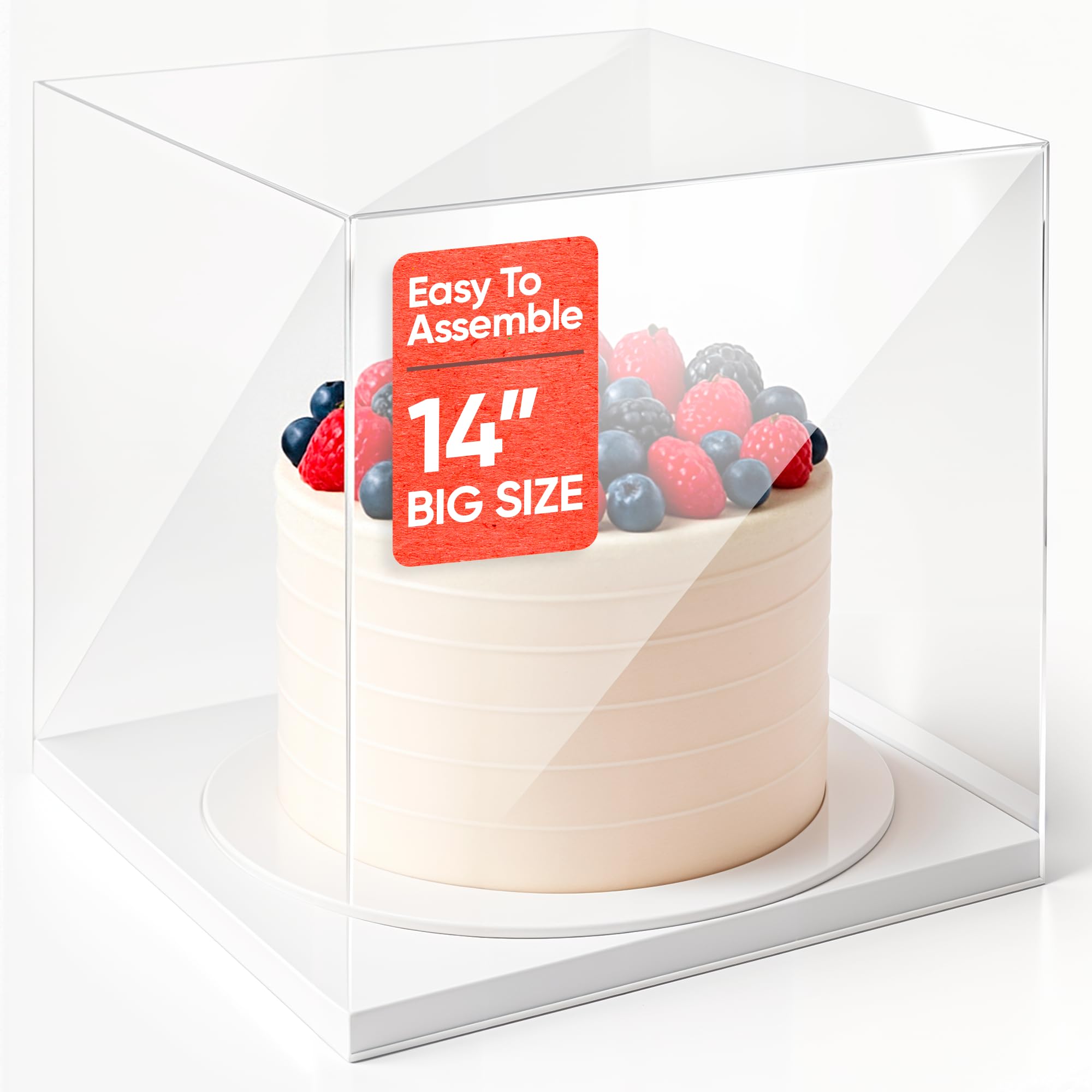 sweet degrees clear plastic cake box 14"x14"x16" | ribbon included | tall square cake carrier with lid | reusable display container for tiered cakes | ideal for weddings, events, and bakeries