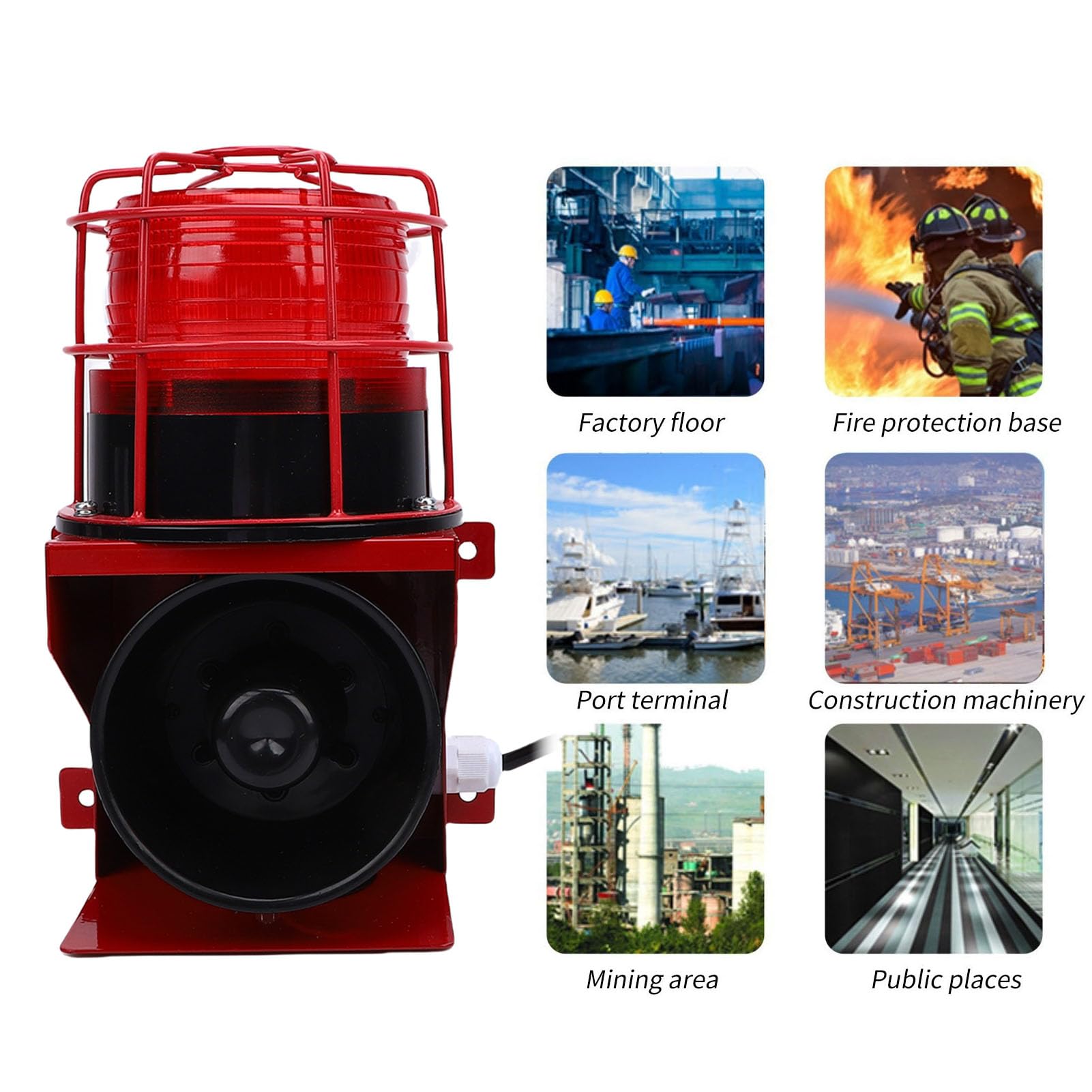 VBESTLIFE Alarma de Sirena Industrial de 120dB con Luz Estroboscópica LED, Bocina Impermeable IP55 para Maquinaria Portuaria de Cantera y Minería (Enchufe de la UE)