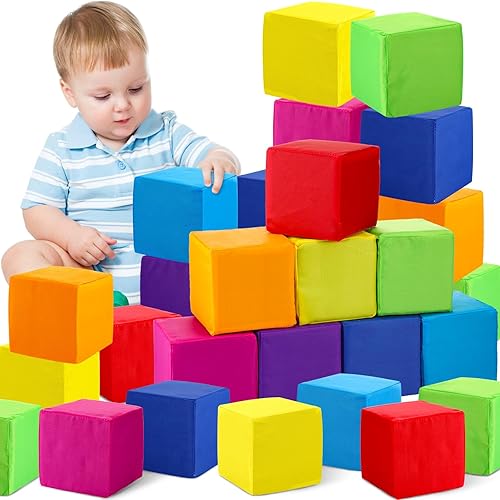 Yilloog 24 bloques de espuma para niños pequeños, bloques apilables grandes de 4.72 pulgadas, bloques de escalada para niños y bebés, juego de cubos