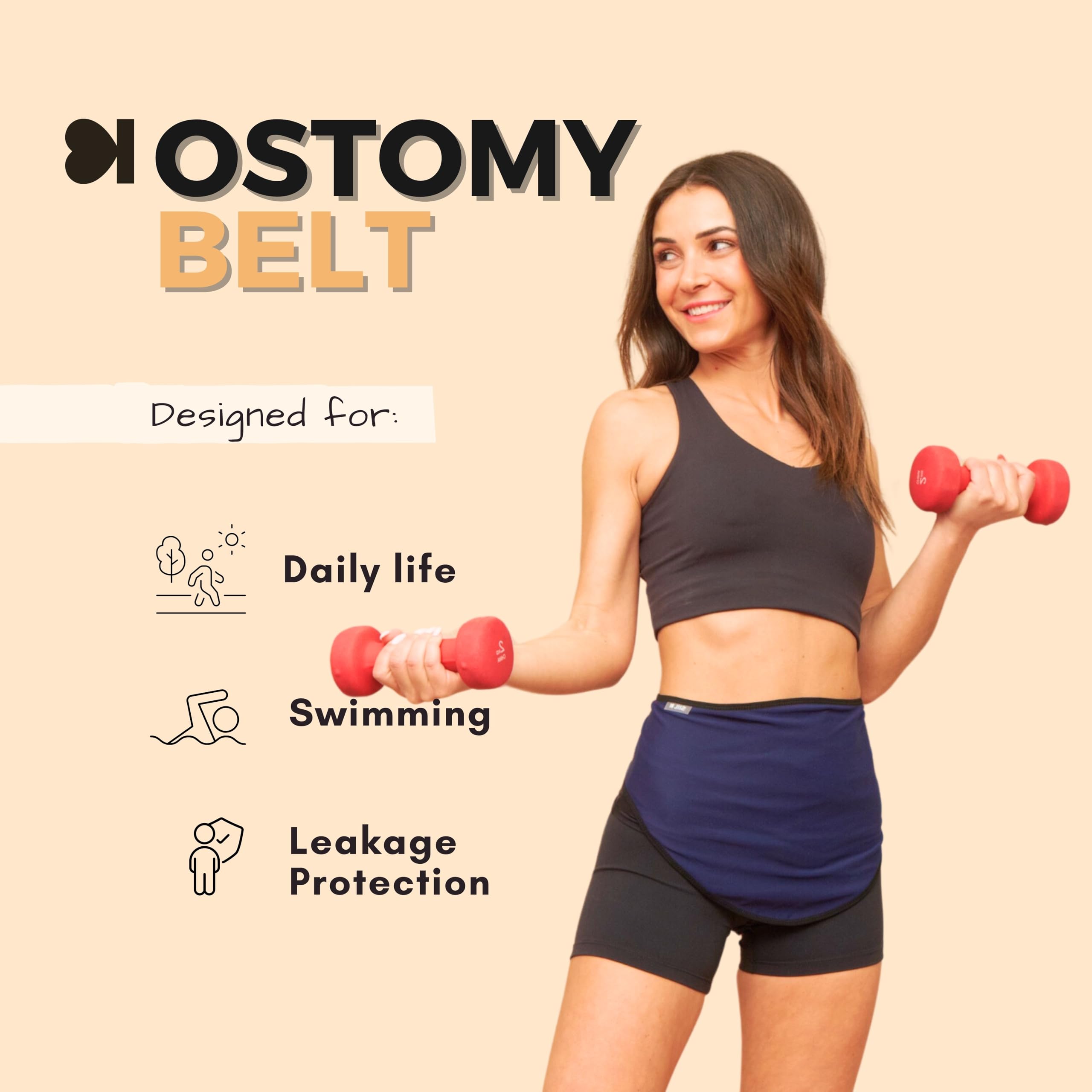 SIIL Cinturón de ostomía azul para mujer para deportes y natación - Fundas de bolsa de ostomía compatibles con todos los suministros de ostomía - Fabricado en Europa (Large)