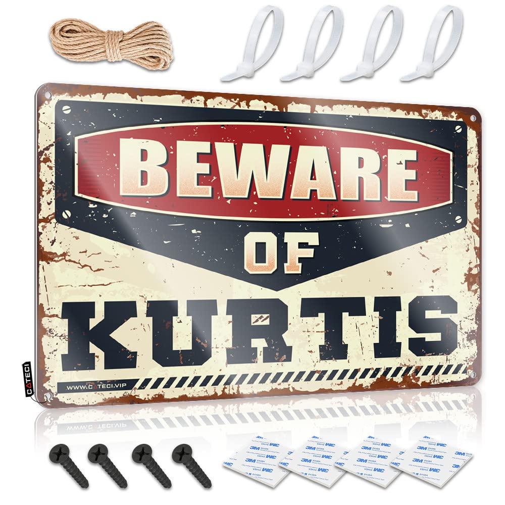 IBWNBBUSN Wall Decor Metal Tin Sign Beware Of Kurtis Tin Sign Man Cave Bar Metal Home Sign(30X40CM)