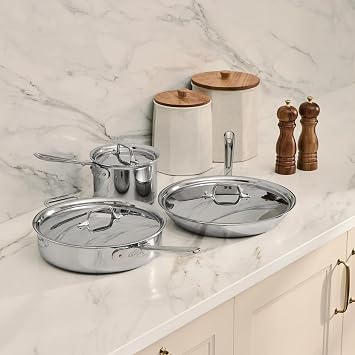 All-Clad D3 Stainless Steel 6 Piece Cookware Set- Made in USA- Includes 12 Fry Pan, 2 Qt Saucepan, 4 Qt Sautepan, Professional Grade -Oven Safe & Induction Compatible