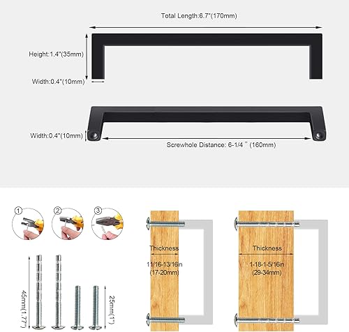 Miniatura 2 de Paquete de 10 tiradores de gabinete de 3-34 pulgadas (3.780 in) con agujero central de alta textura, barra cuadrada de aleación de aluminio sólido,