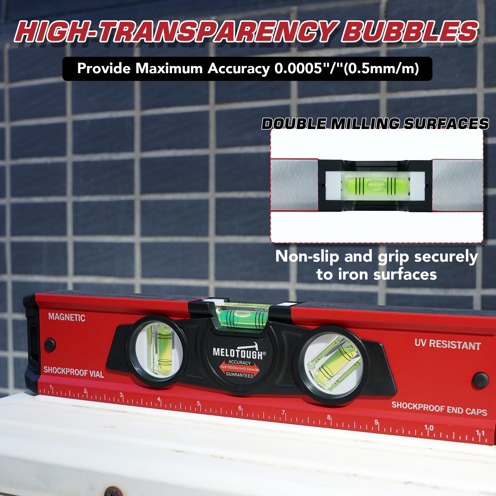 MELOTOUGH Magnetic Level - 12 Inch Torpedo Level -4