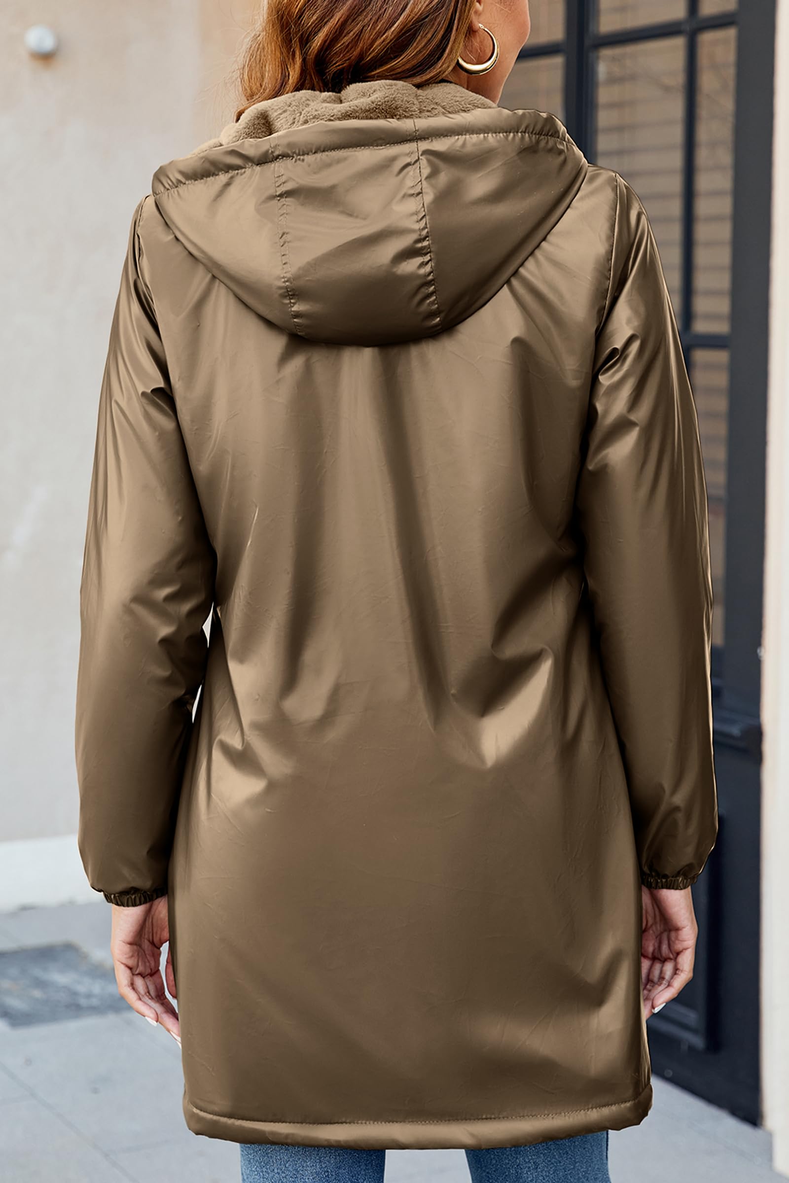 Geschallino Manteau Long et Léger pour Femme Vêtements Hiver Chauds à Capuche Doublés Sherpa Veste